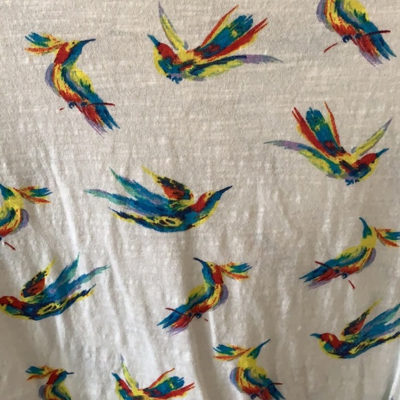 Meadow Rue by Anthropologie White Rainbow Pajaro Bird Print Tee Shirt Small NWOT - Picture 10 of 16